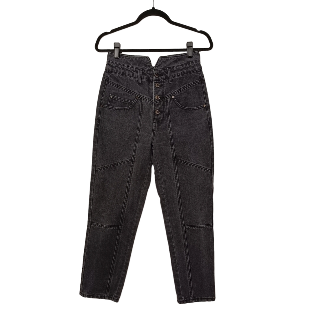 FOREVER 21 Black Gray High Rise Button Fly Denim Jeans 27